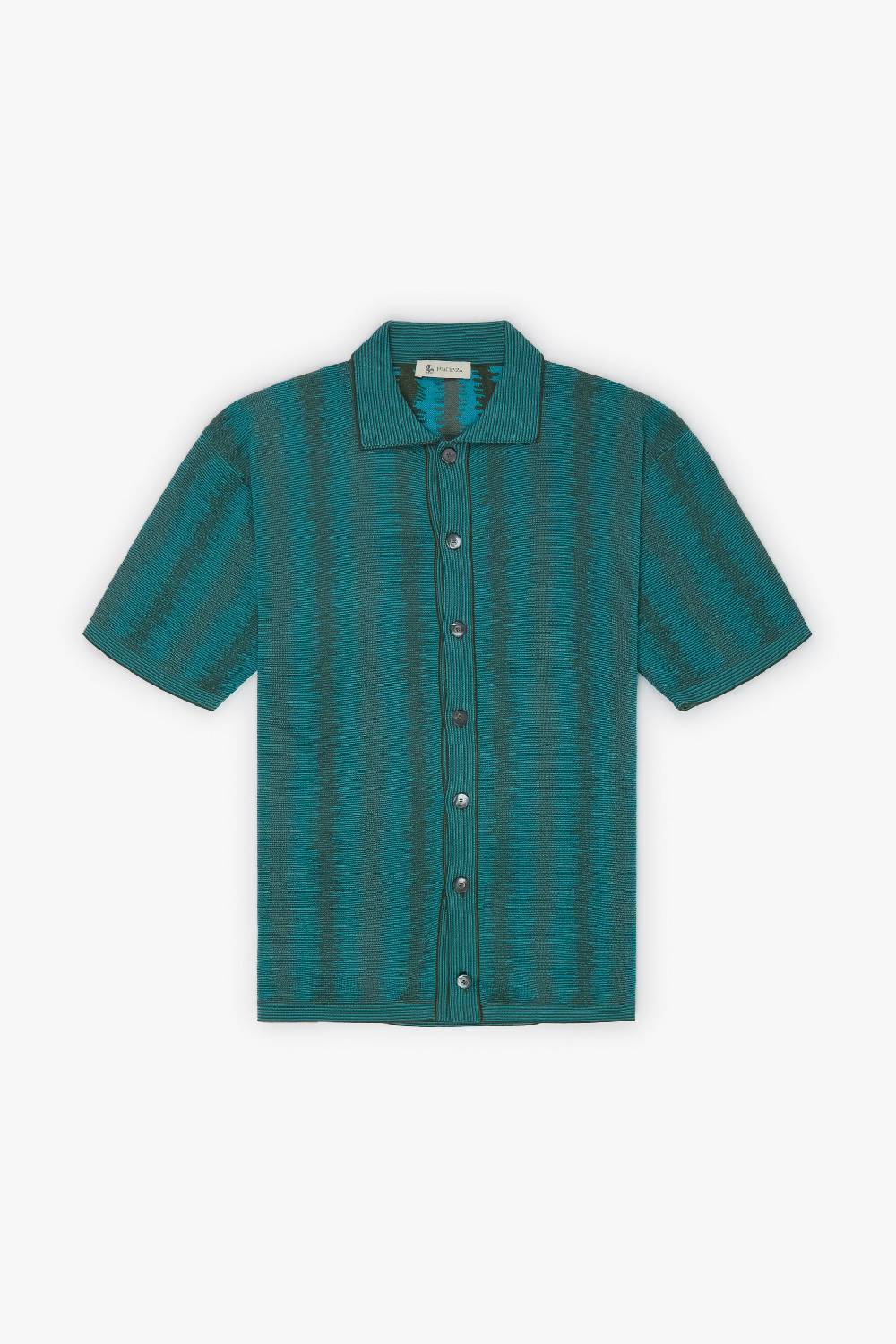 Piacenza 1733 Camicia maniche corte ikat vertical stripe verde e azzurro Outlet