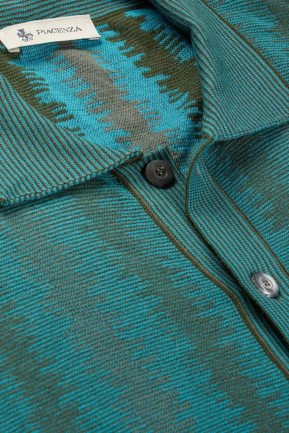 Piacenza 1733 Camicia maniche corte ikat vertical stripe verde e azzurro Outlet
