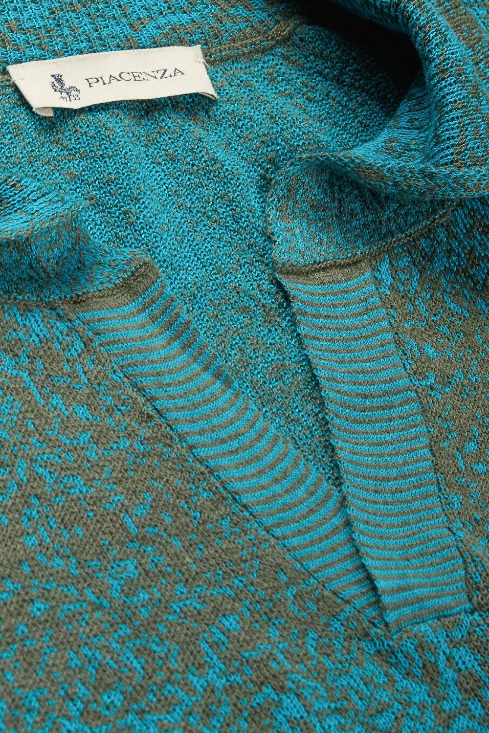 Piacenza 1733 Polo maniche lunghe pixel shadow stripe azzurro e verde In Vendita