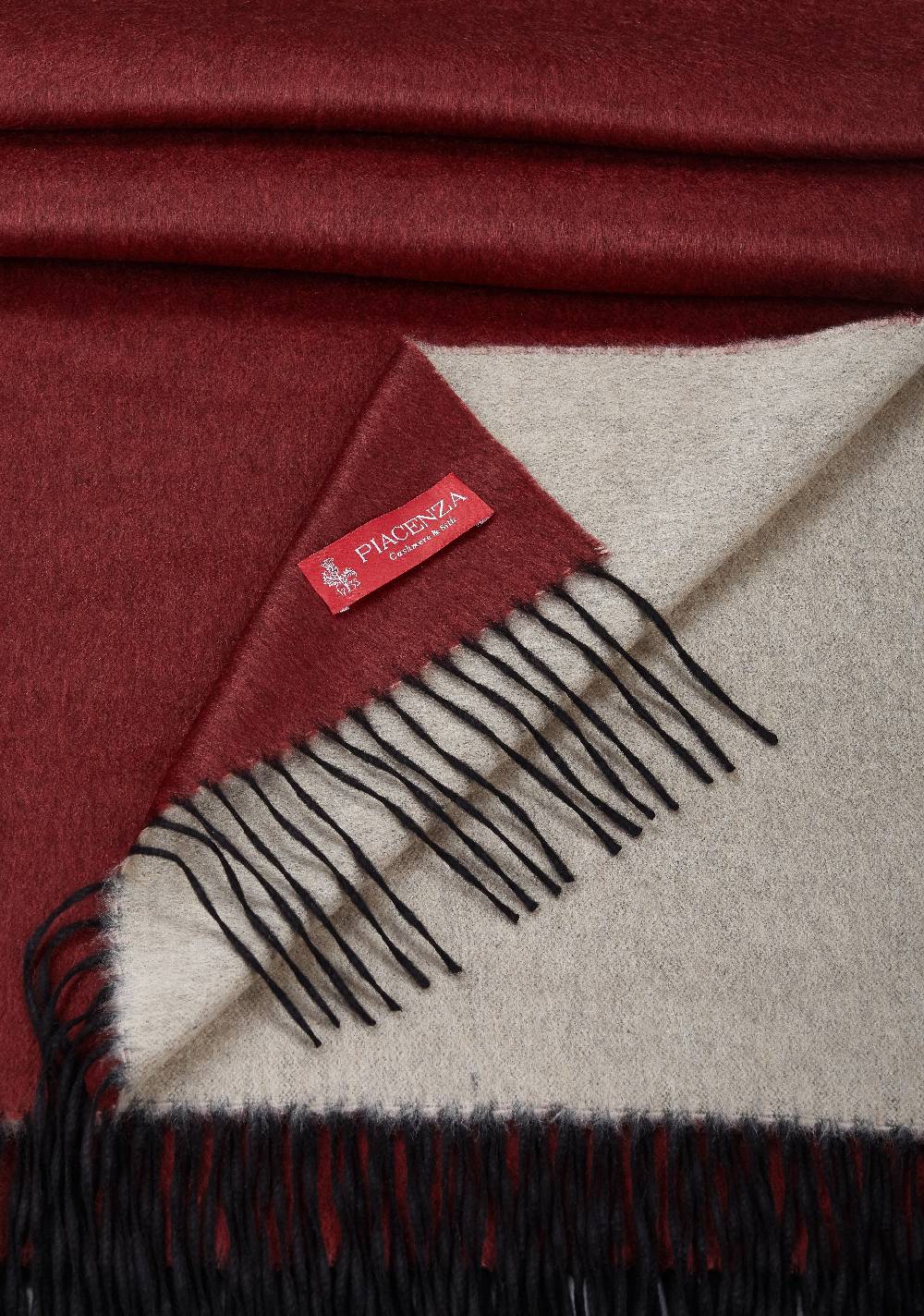 Piacenza 1733 MIRROR Plaid double bianco e bordeaux 2025