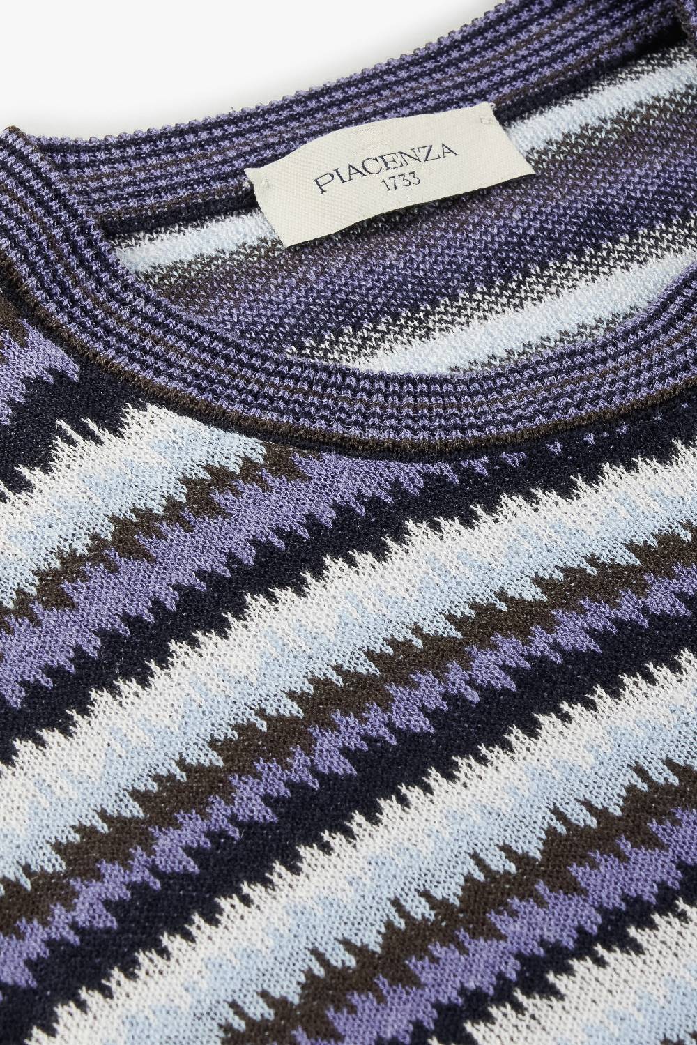 Piacenza 1733 Maglia maniche corte ikat stripe jacquard azzurro e marrone Qualità Garantita