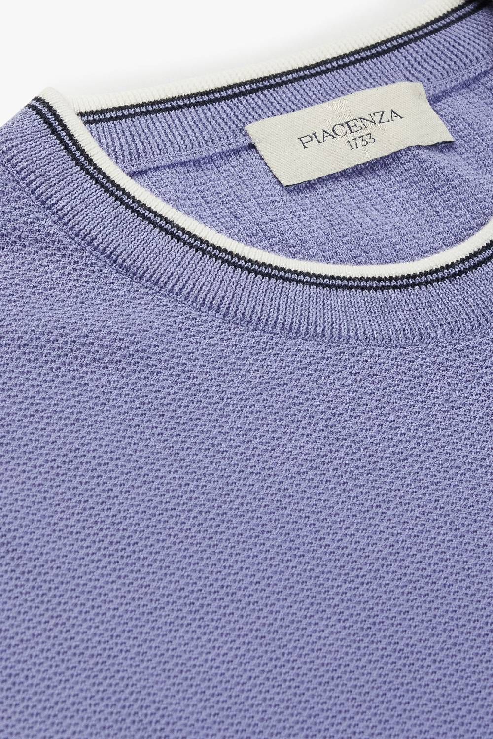 Piacenza 1733 Maglia maniche corte shell stitch lilla bordo bianco Consegna Veloce