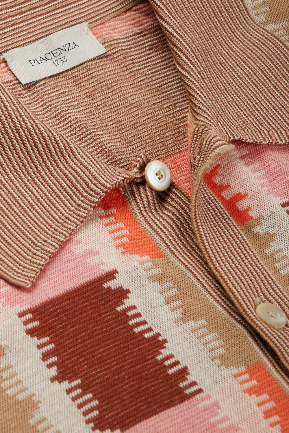 Piacenza 1733 Camicia maniche corte fil a fil ikat plaid jacquard rosa, naturale e bruciato Negozio