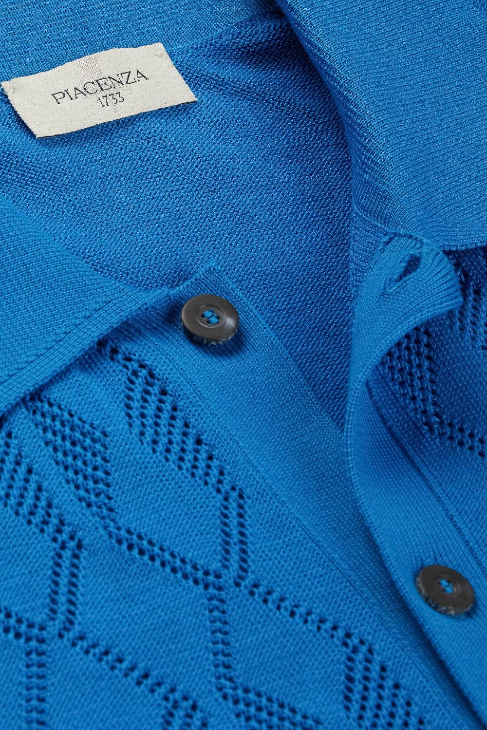 Piacenza 1733 Camicia maniche corte crochet blu elettrico Italy