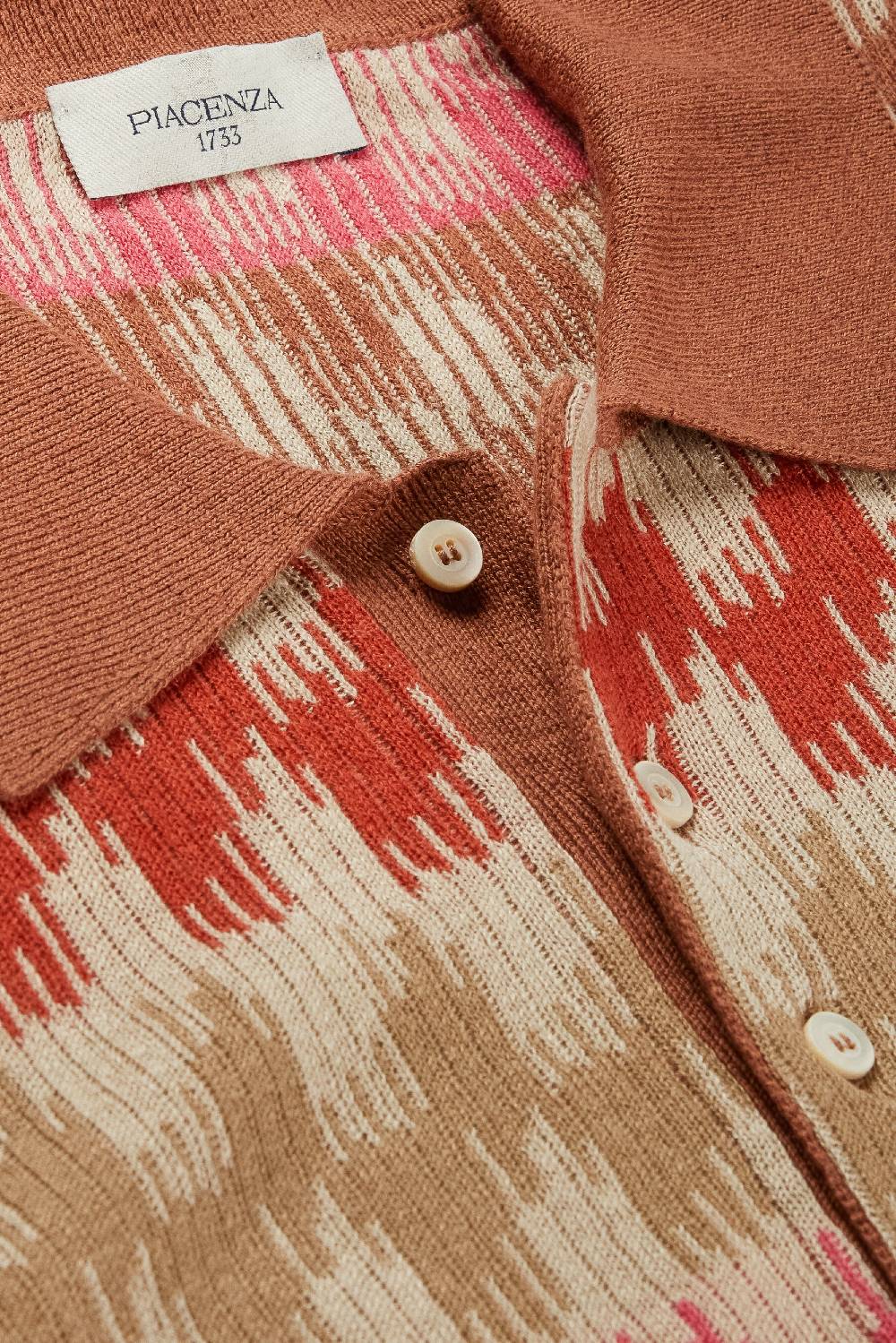 Piacenza 1733 Polo ikat zig zag fairisle flat rib jacquard bruciato neutro e rosa Negozi Online