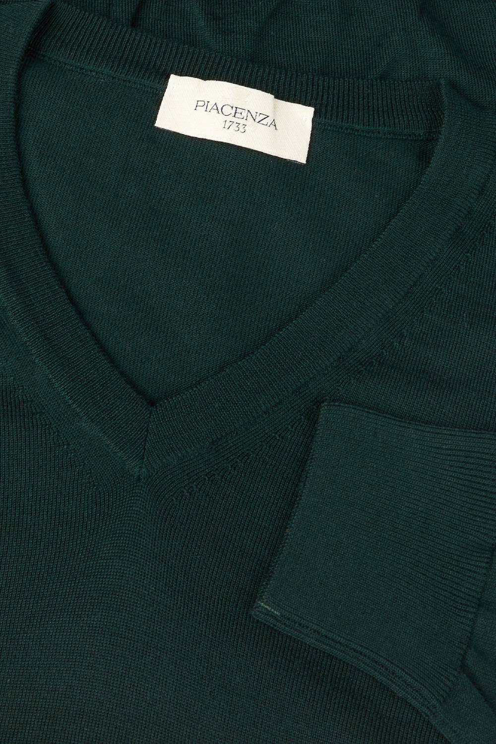 Piacenza 1733 Scollo V lana merino super fine verde scuro Qualità Garantita