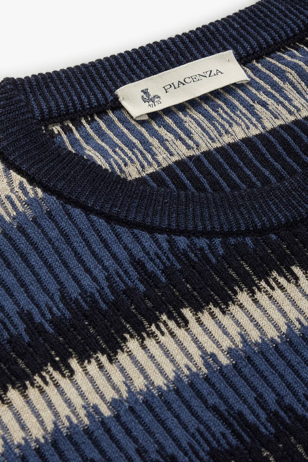 Piacenza 1733 Maglia maniche lunghe ikat striped flat rib blu e bianco Fino Al -60%