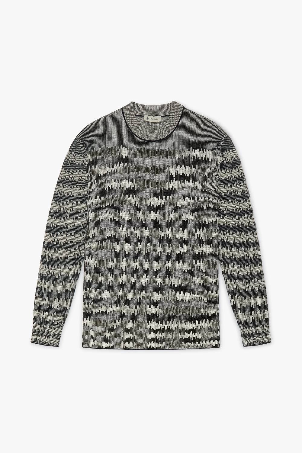Piacenza 1733 Maglia maniche lunghe ikat striped rib blu e bianco Shopping Online