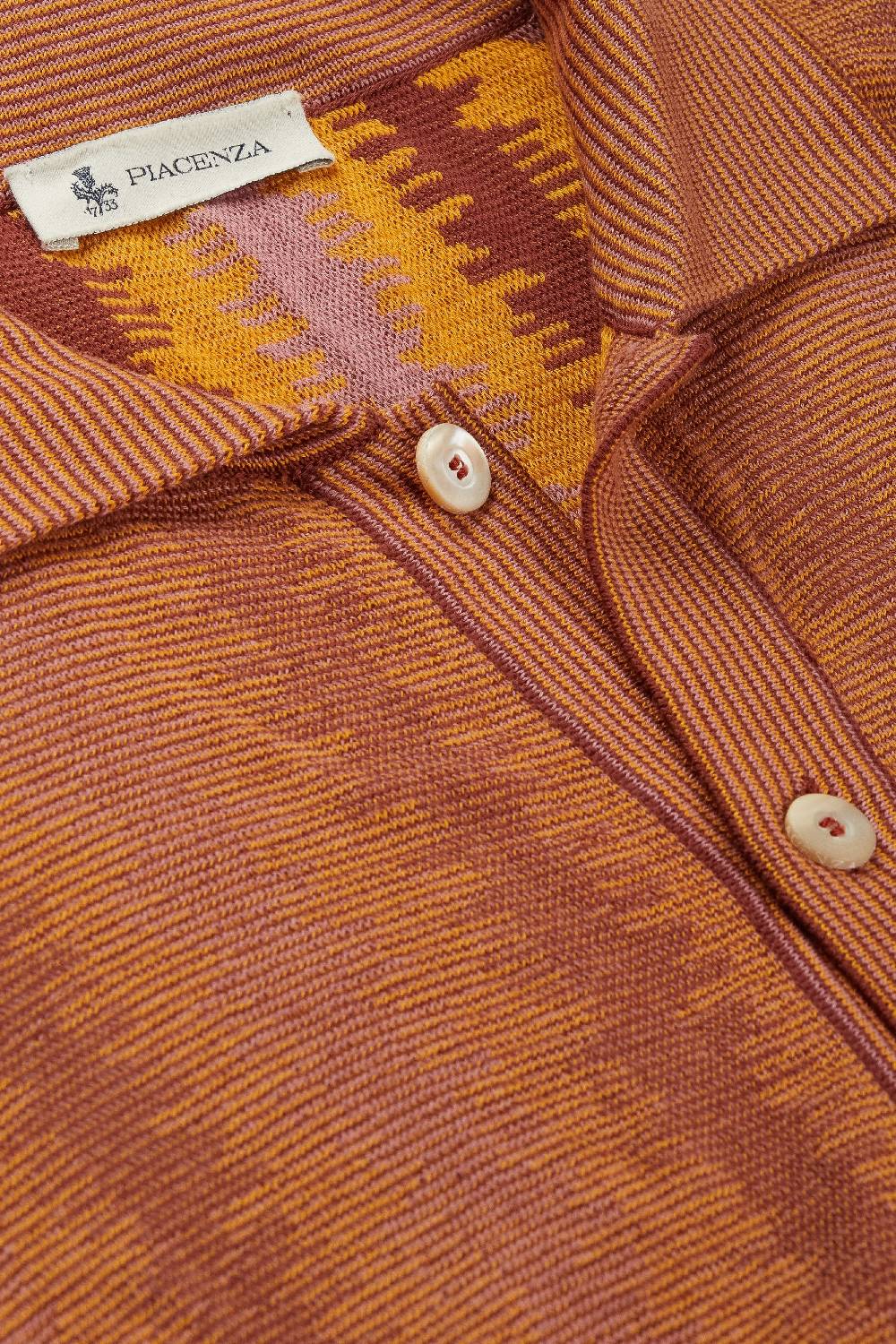 Piacenza 1733 Camicia maniche corte ikat vertical stripe senape e vinaccia Online