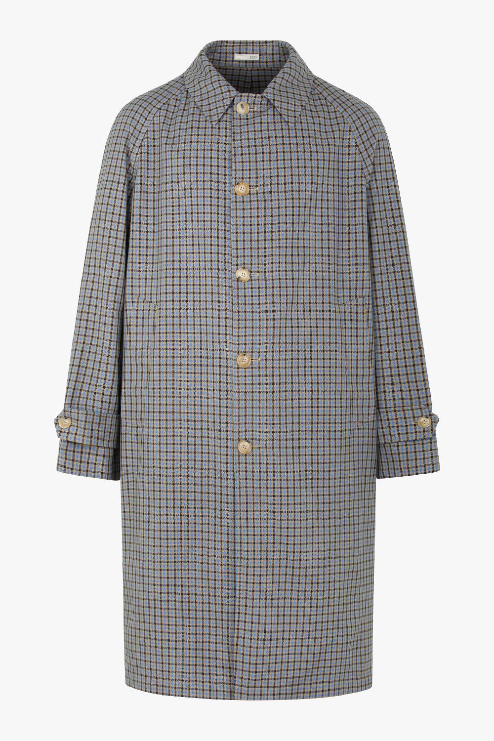 Piacenza 1733 Trench micro check azzurro e marrone Vendita Economica