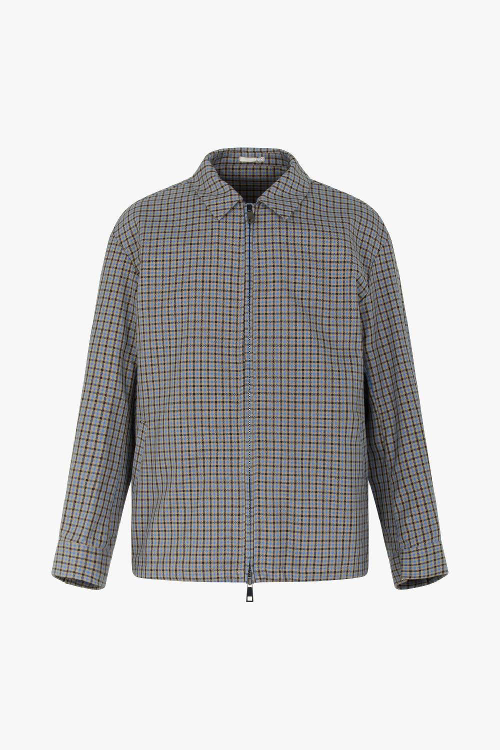 Piacenza 1733 Giacca collo camicia zip micro check azzurro e marrone I Più Venduti
