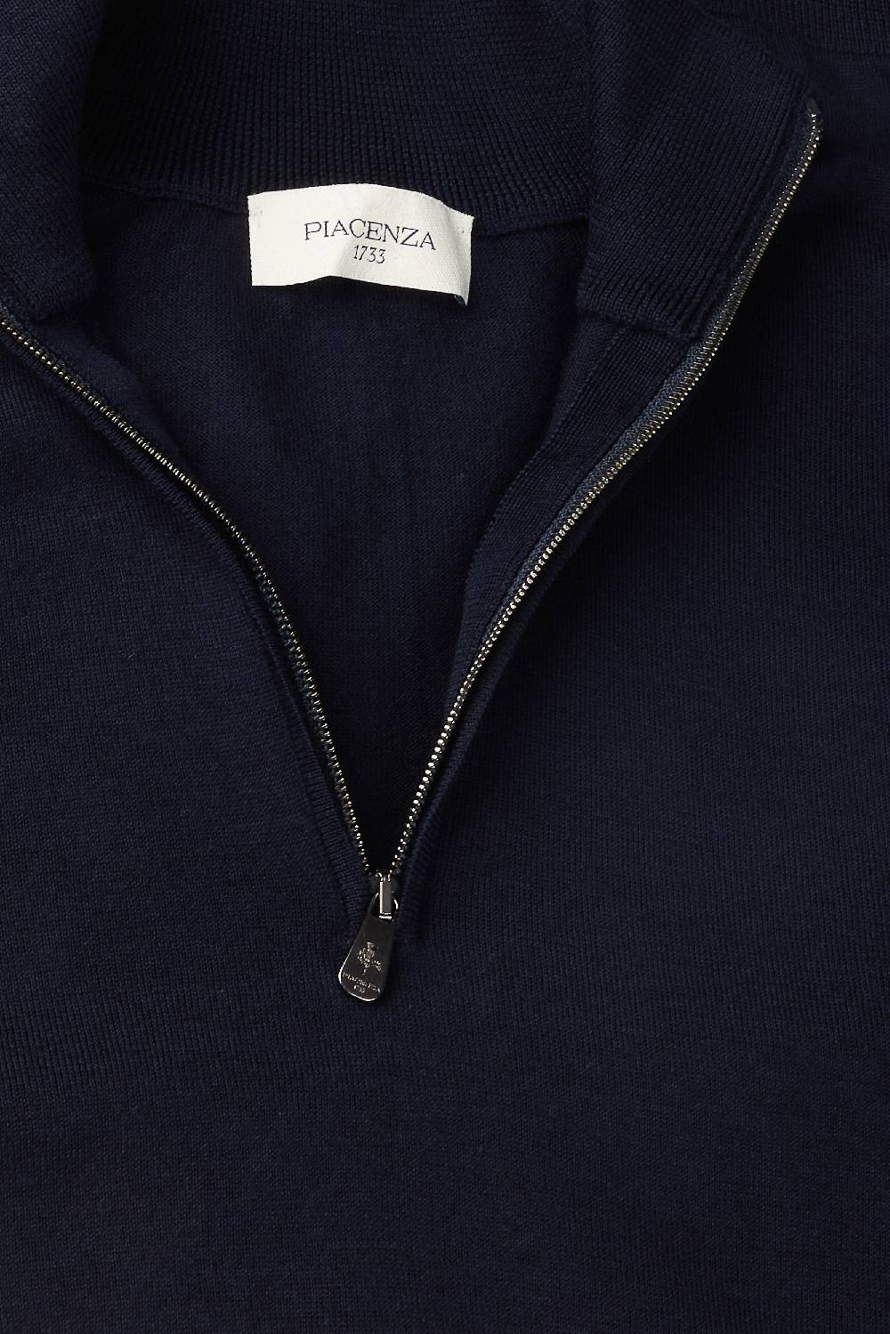 Piacenza 1733 Lupetto Zip lana merino super fine blu Vendita Calda