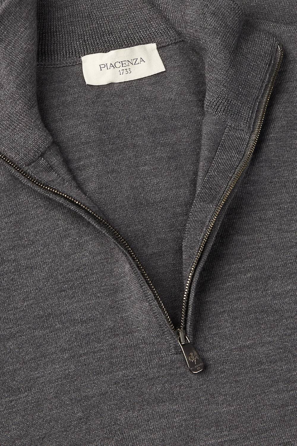Piacenza 1733 Lupetto Zip lana merino super fine antracite Vendita Economica