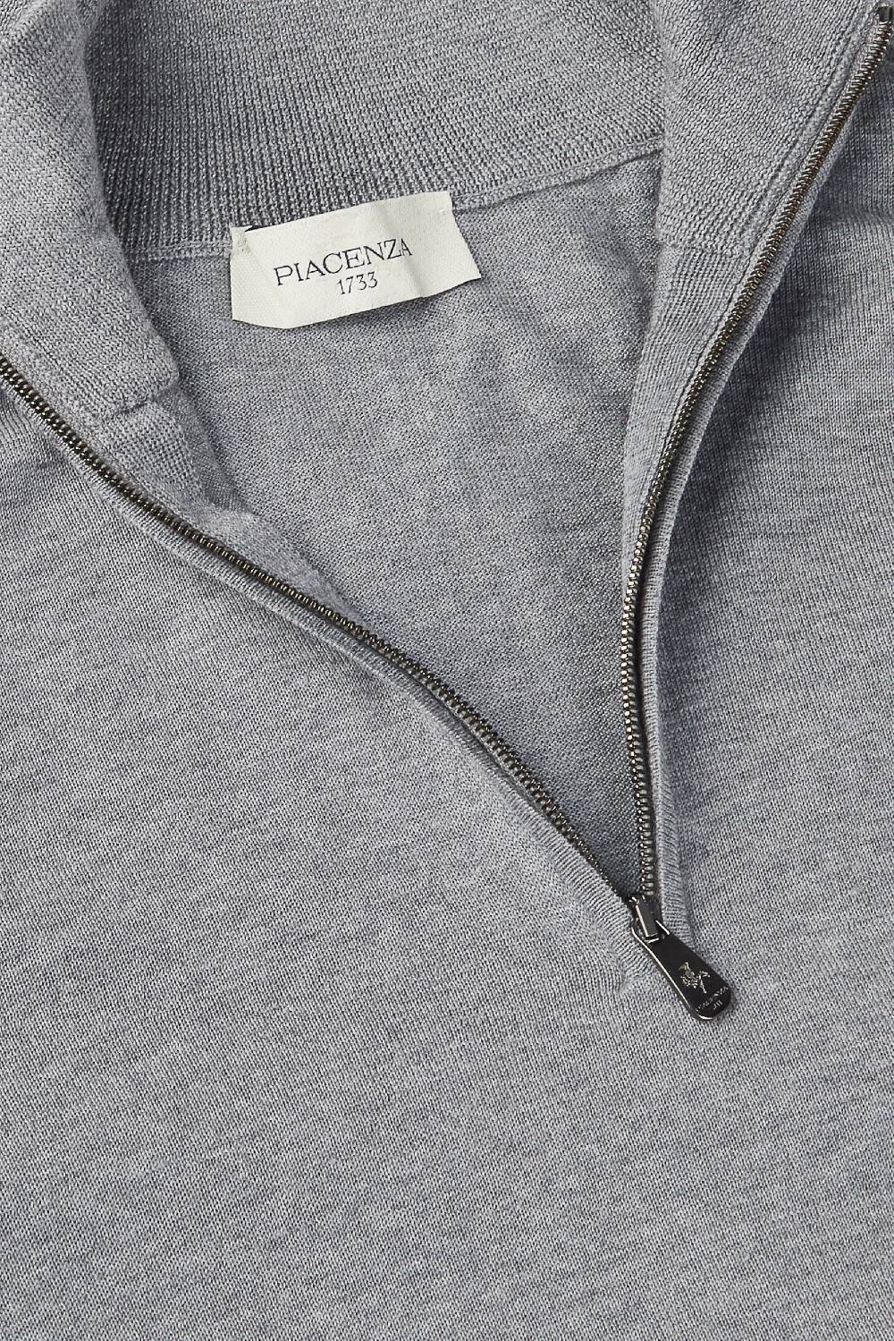Piacenza 1733 Lupetto Zip lana merino super fine grigio chiaro Saldi Di Fabbrica