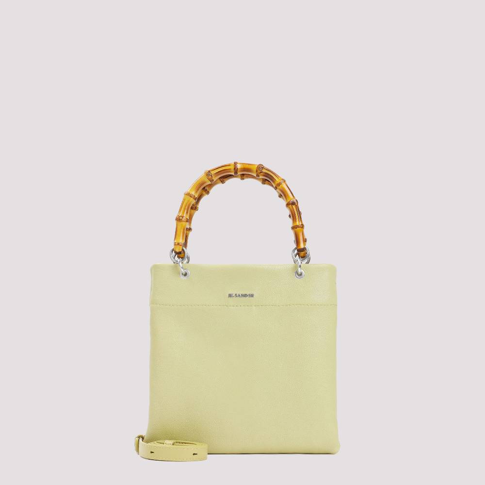 JIL SANDER  Shopper Piccola in Pelle Verde con Manico in Bamboo JIL SANDER Affare Del Giorno