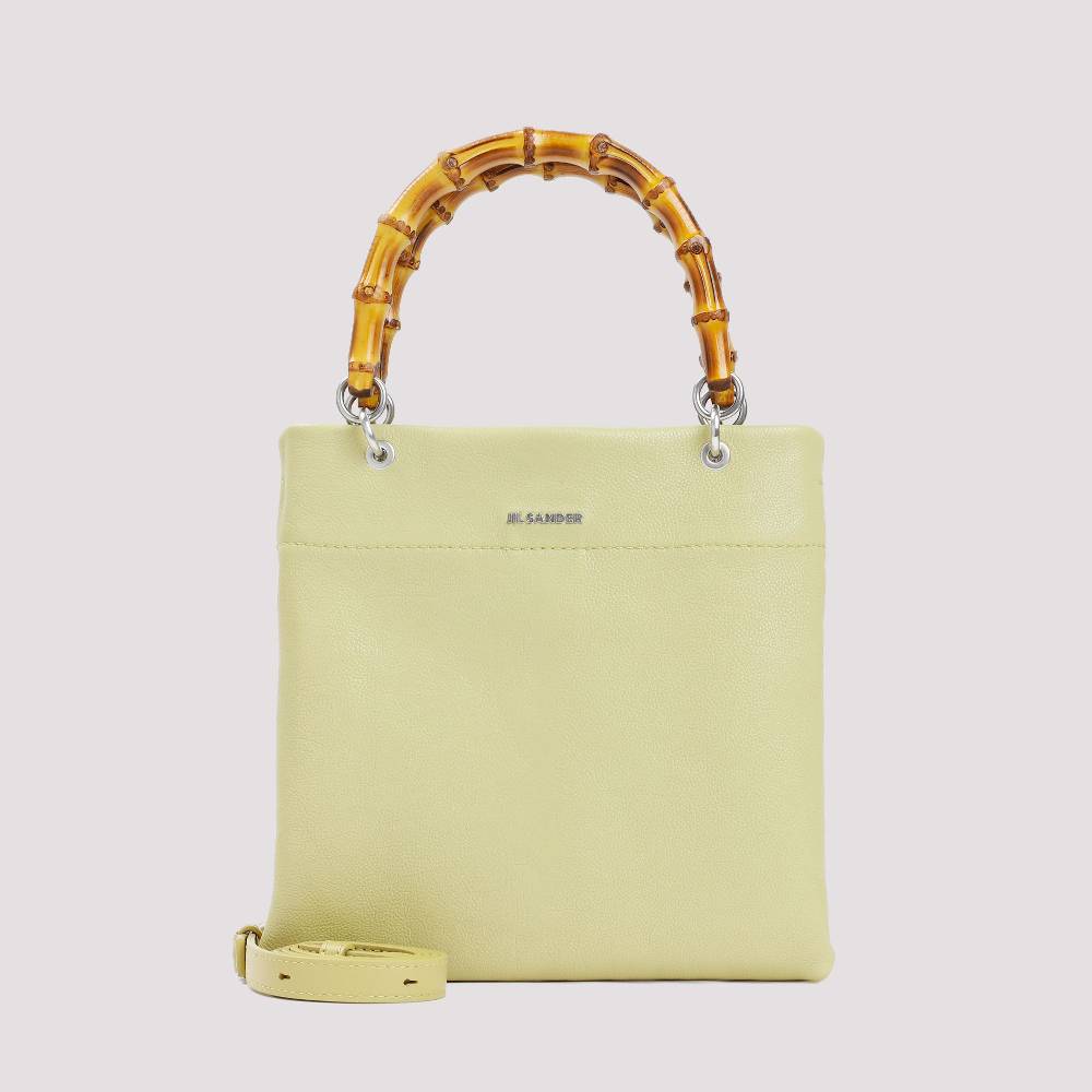 JIL SANDER  Shopper Piccola in Pelle Verde con Manico in Bamboo JIL SANDER Affare Del Giorno