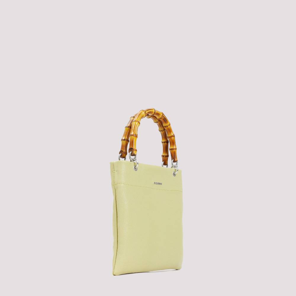 JIL SANDER  Shopper Piccola in Pelle Verde con Manico in Bamboo JIL SANDER Affare Del Giorno
