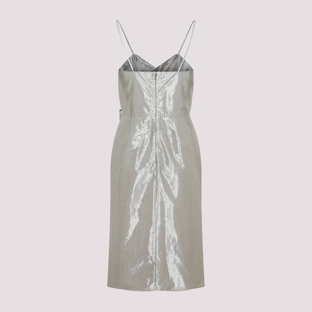 MAISON MARGIELA  Abito Midi Maison Margiela in Cotone Metallizzato Argento Saldi