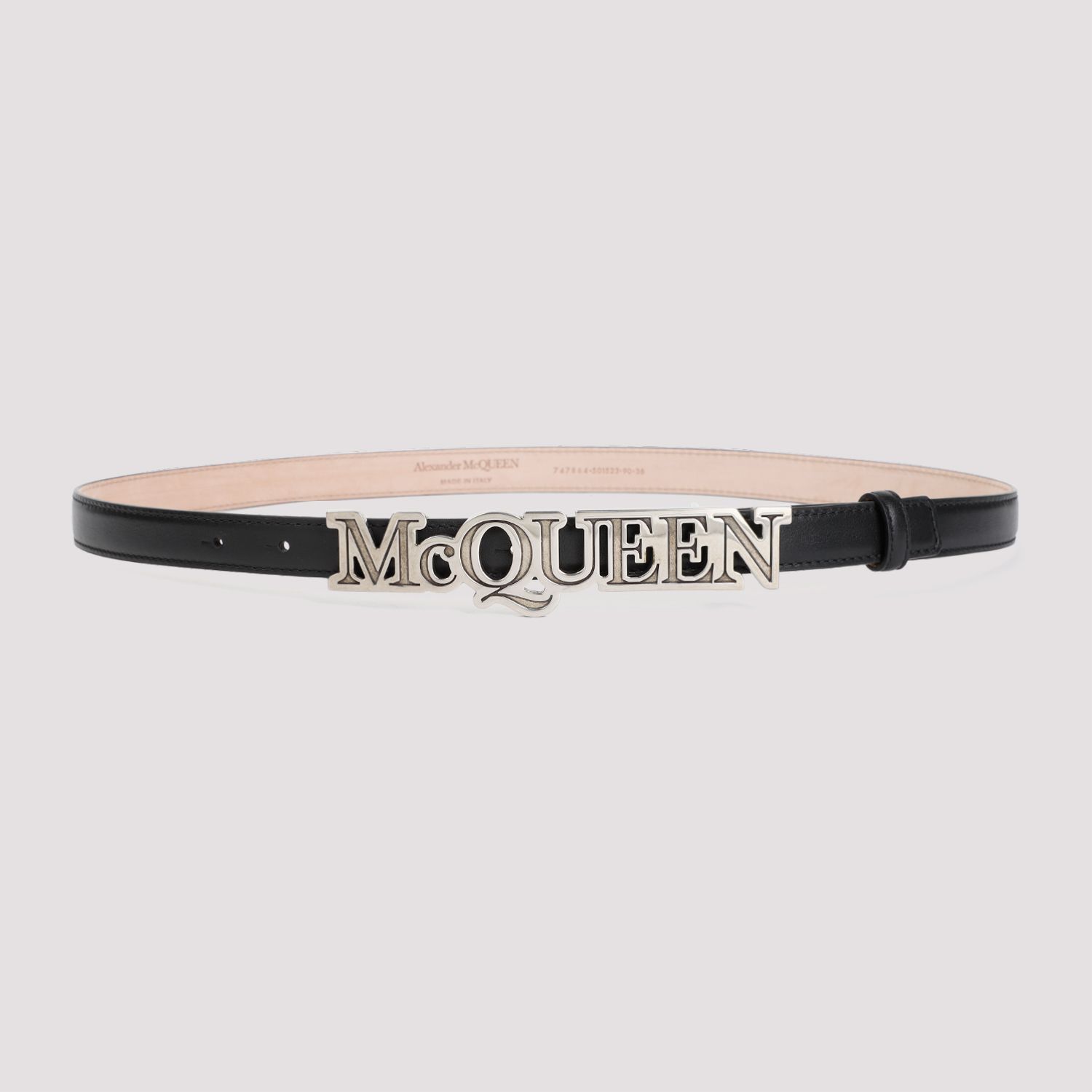 ALEXANDER MCQUEEN  Cintura di Pelle Nera Alexander McQueen con Fibbia Logo Vendita Calda