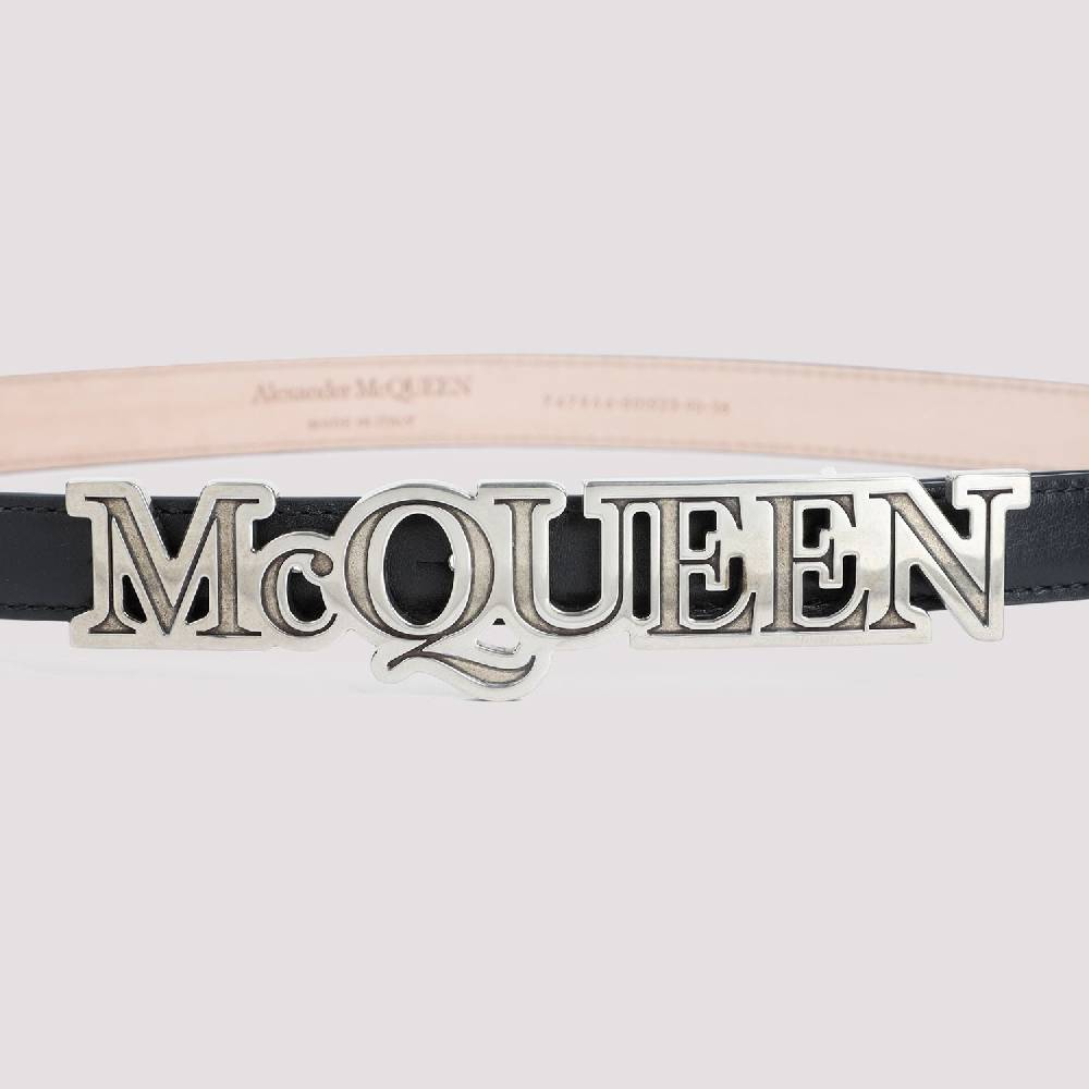 ALEXANDER MCQUEEN  Cintura di Pelle Nera Alexander McQueen con Fibbia Logo Vendita Calda