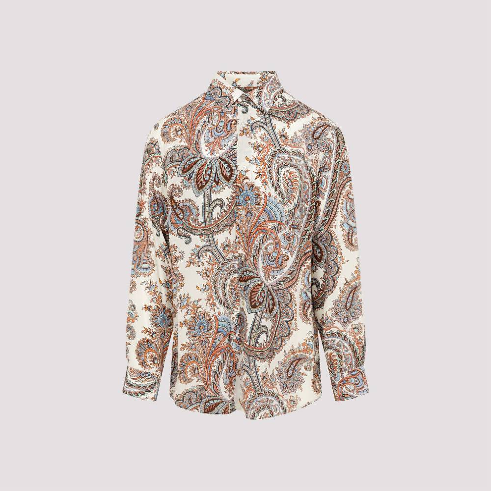 ETRO  Camicia Uomo ETRO Seta Bianca con Paisley Saldi Di Fabbrica