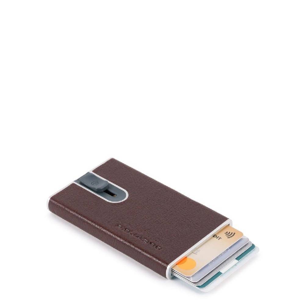 PIQUADRO  Portacarte Piquadro in Pelle Marrone Scuro e Metallo con Protezione RFID Qualità Garantita