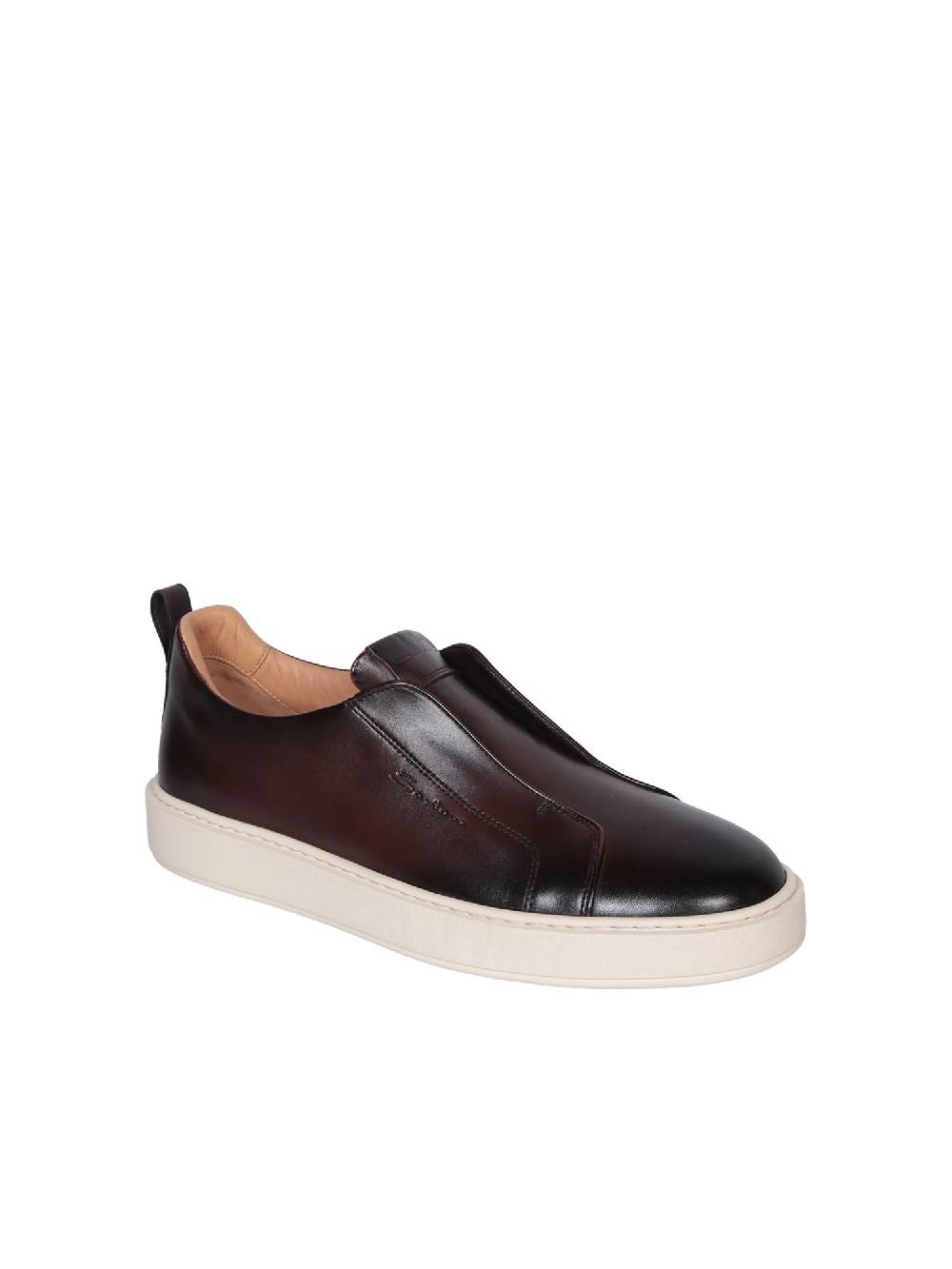 SANTONI  Sneakers in Pelle Marrone Uomo SANTONI Saldi Di Fabbrica