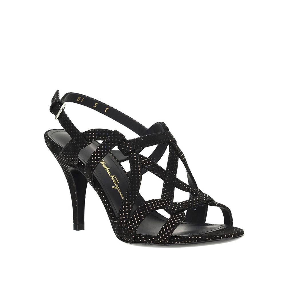 SALVATORE FERRAGAMO  Sandali con Tacco in Pelle Nera Salvatore Ferragamo Nuova