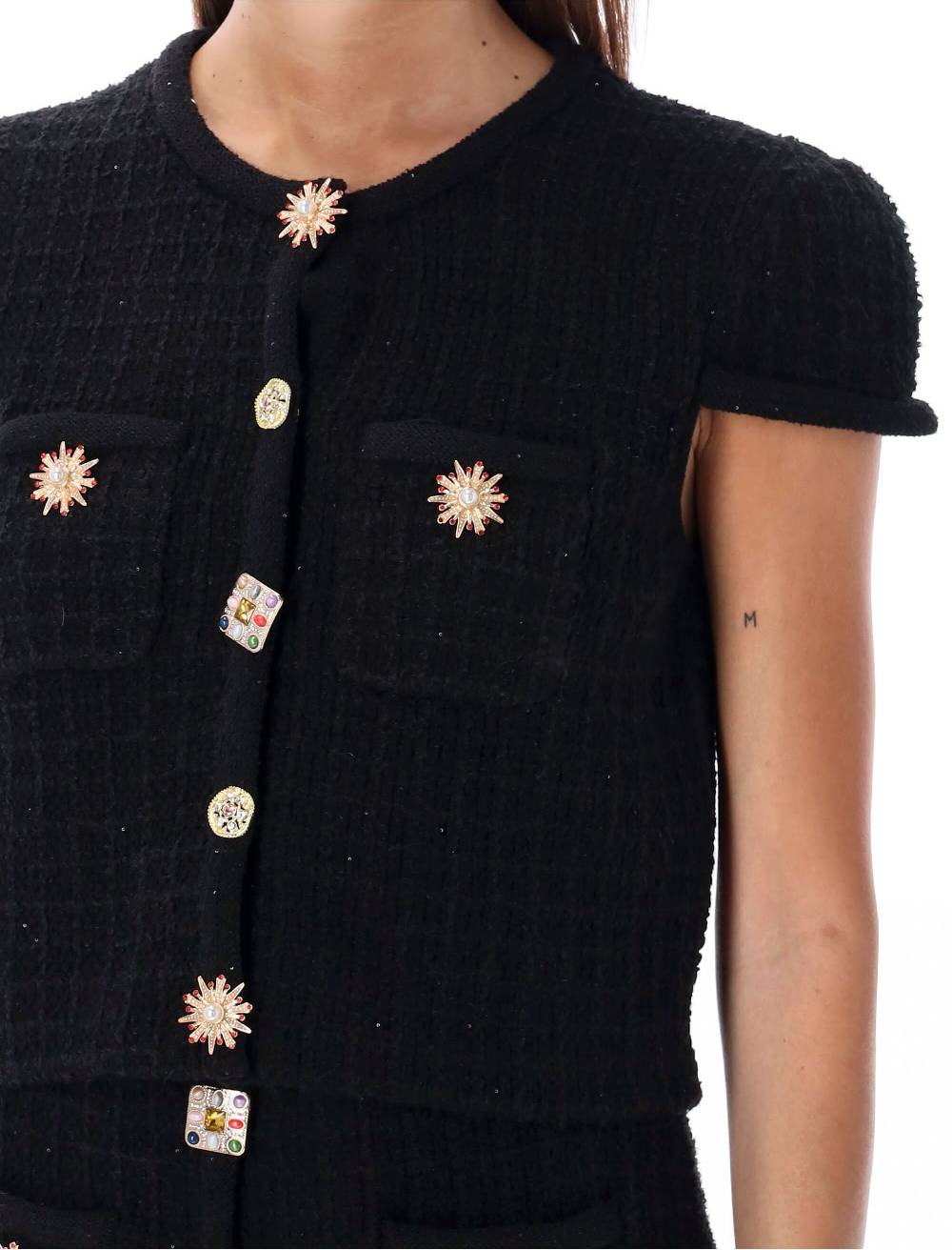 SELF PORTRAIT  Top Maglia Nero con Pulsanti Gioiello e Paillettes Self-Portrait Acquista Ora