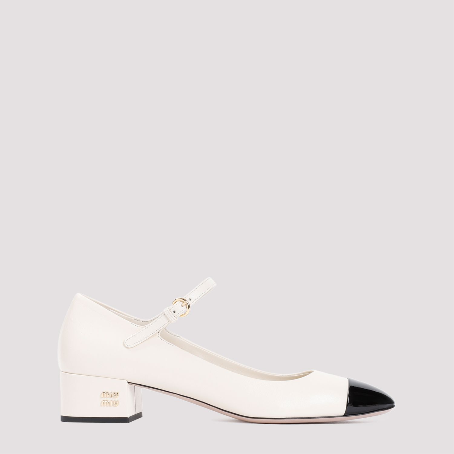 MIU MIU  Decollete in Pelle Color Nude MIU MIU con Tacco Logo Metallico Consegna Veloce