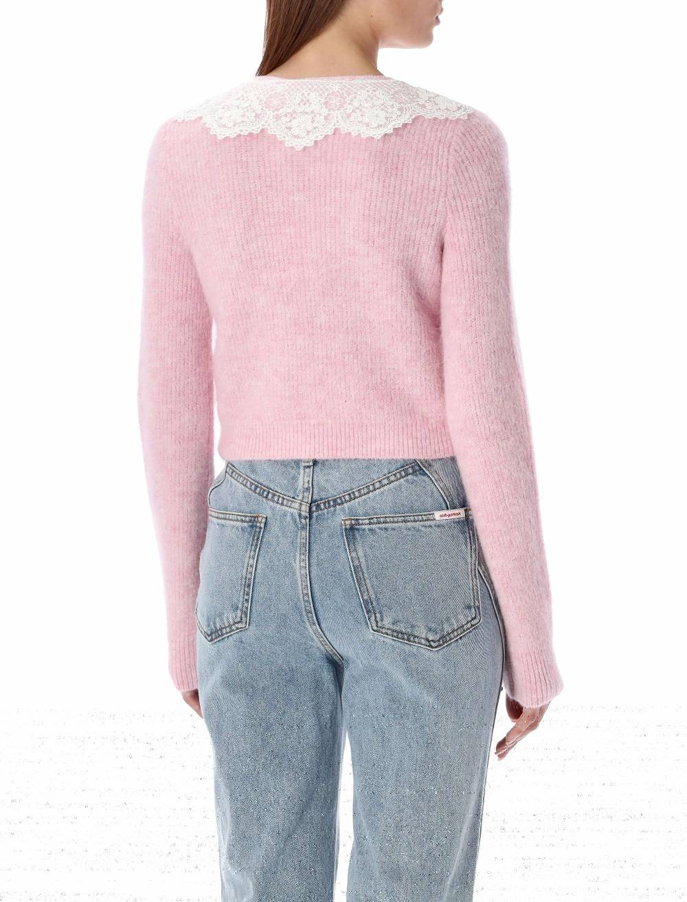 SELF PORTRAIT  Cardigan Angora Rosa con Colletto in Pizzo Self-Portrait Shopping Online