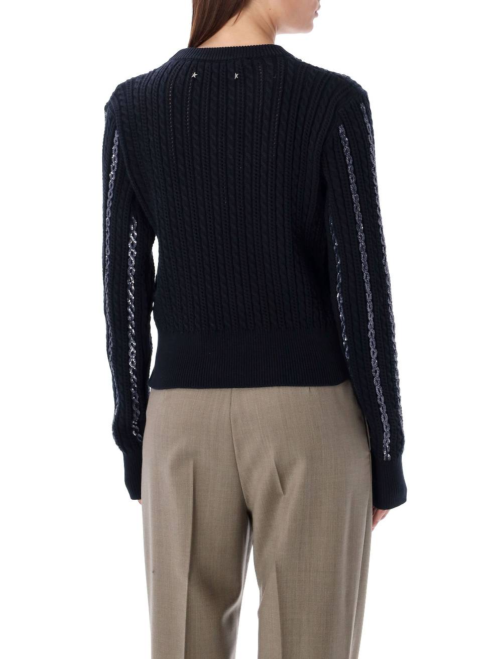 GOLDEN GOOSE  Maglione di Cotone a Trecce con Paillettes Golden Goose - Blu Scuro Vendita Calda