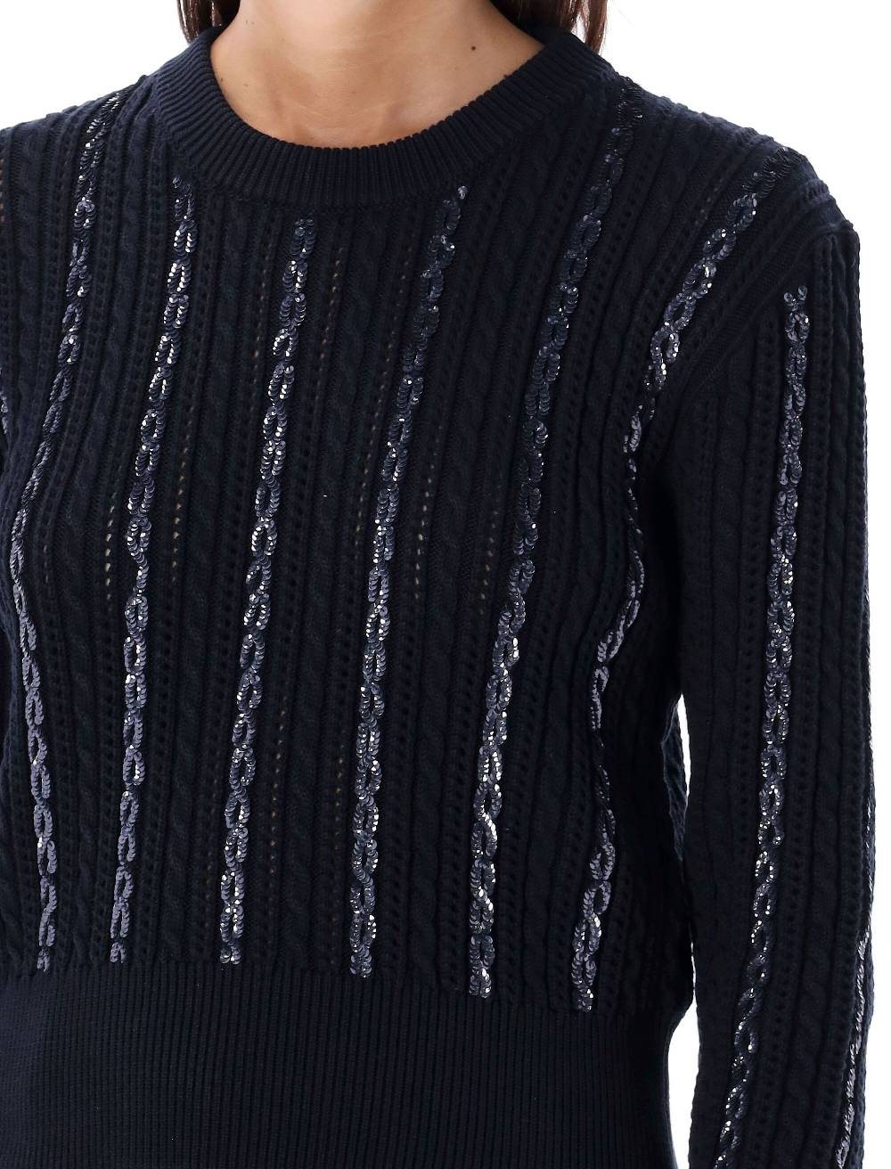 GOLDEN GOOSE  Maglione di Cotone a Trecce con Paillettes Golden Goose - Blu Scuro Vendita Calda