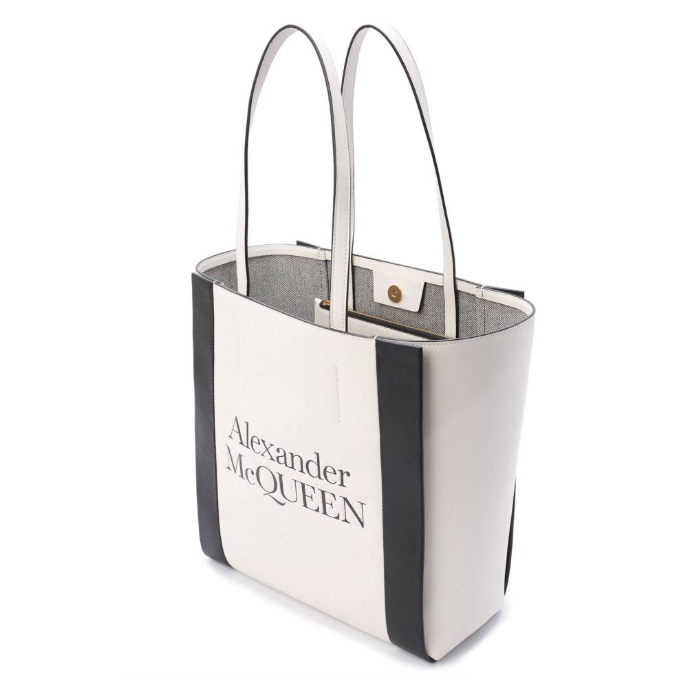 ALEXANDER MCQUEEN  Shopper Tote in Pelle di Vitello Bianca Alexander McQueen Consegna Veloce