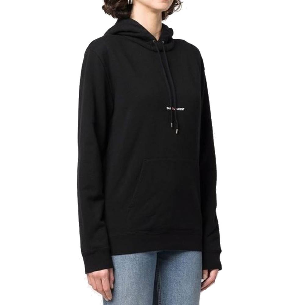 SAINT LAURENT  Felpa con Cappuccio Nera Logo SAINT LAURENT in Cotone per Donna Vendita Economica