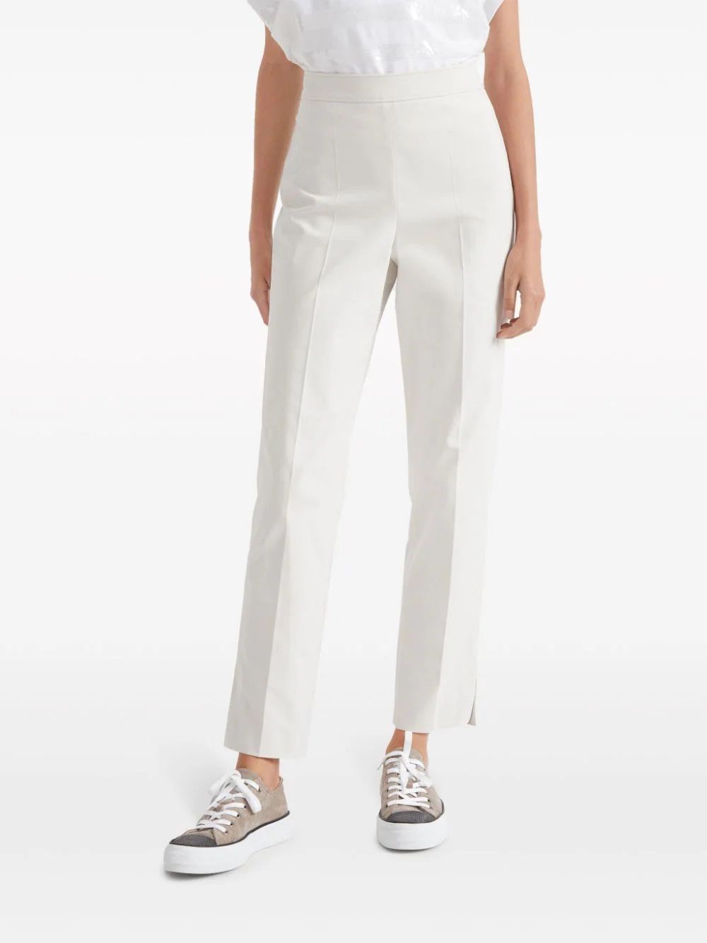 BRUNELLO CUCINELLI  Pantaloni Donna Bianchi in Cotone Elasticizzato Brunello Cucinelli Moda