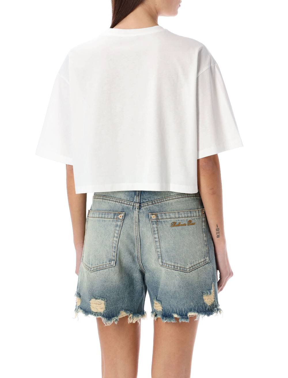 BALMAIN  T-Shirt Corta Balmain con Logo Argento - Cotone Biologico 2025