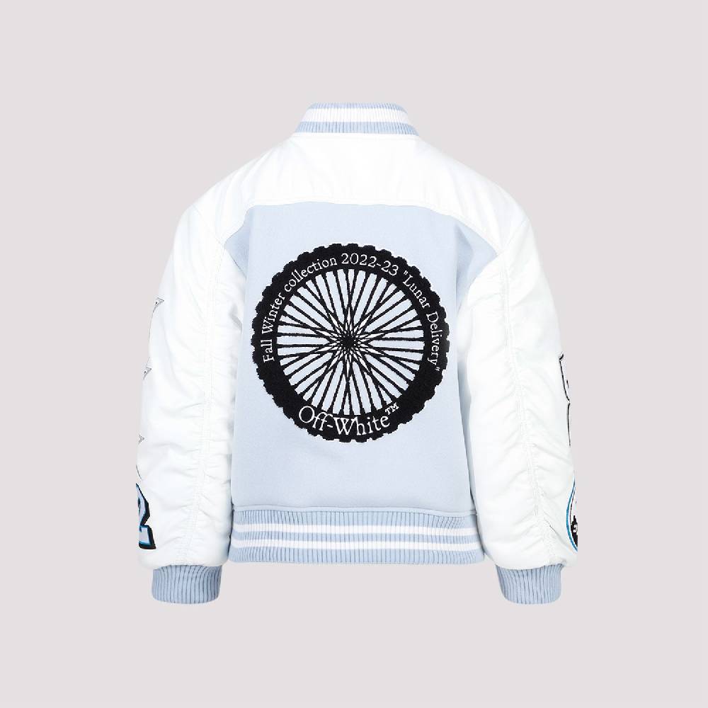 OFF-WHITE  Giacca Varsity in Pelle e Lana Blu Off-White Saldi