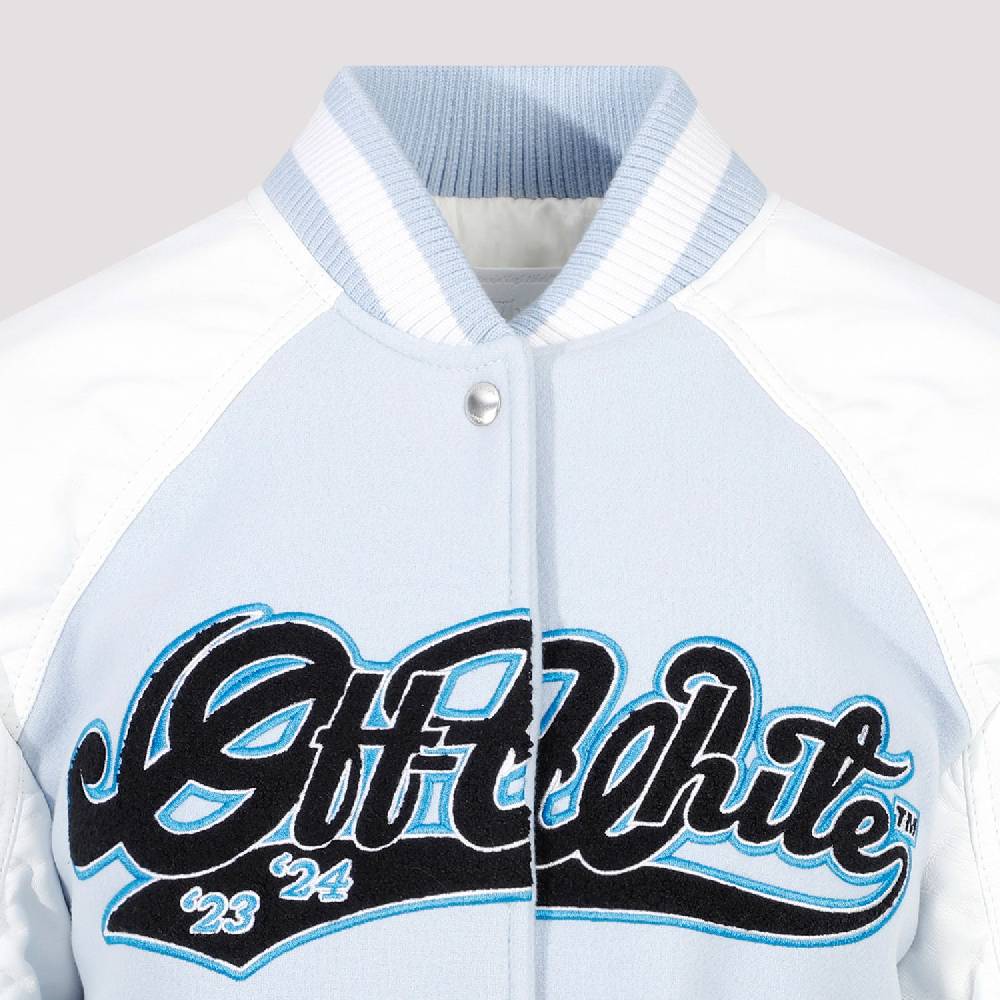 OFF-WHITE  Giacca Varsity in Pelle e Lana Blu Off-White Saldi