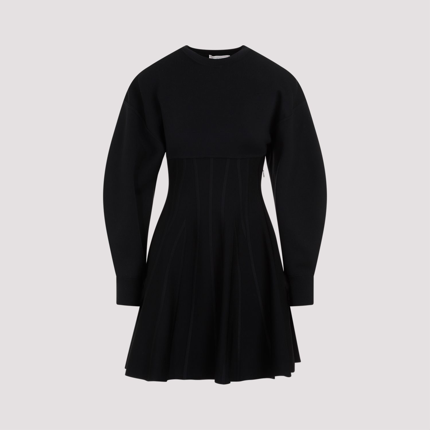 ALEXANDER MCQUEEN  Abito in Misto Lana Nero Alexander McQueen - Gonna a Campana a Righe 2025