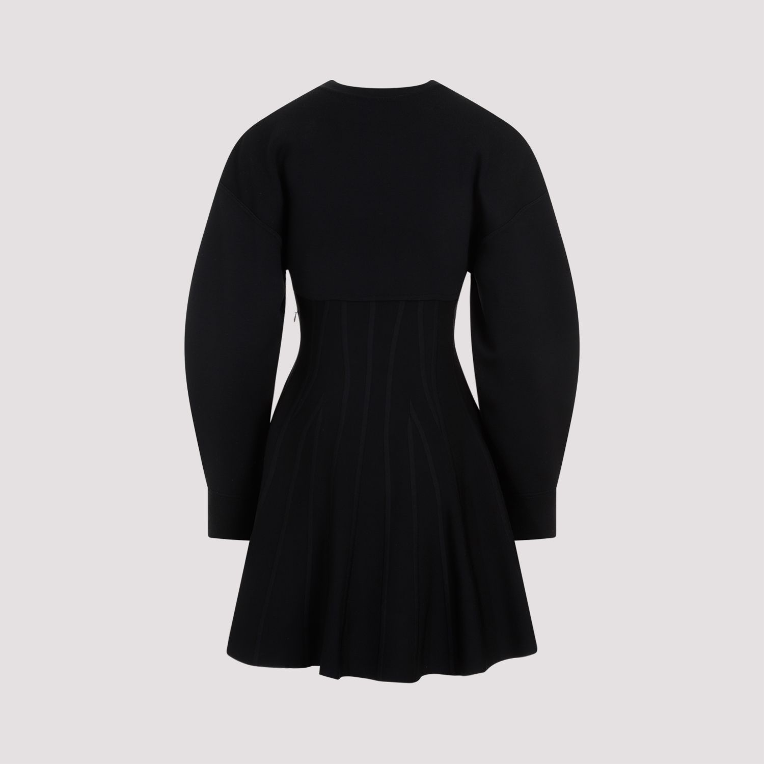 ALEXANDER MCQUEEN  Abito in Misto Lana Nero Alexander McQueen - Gonna a Campana a Righe 2025