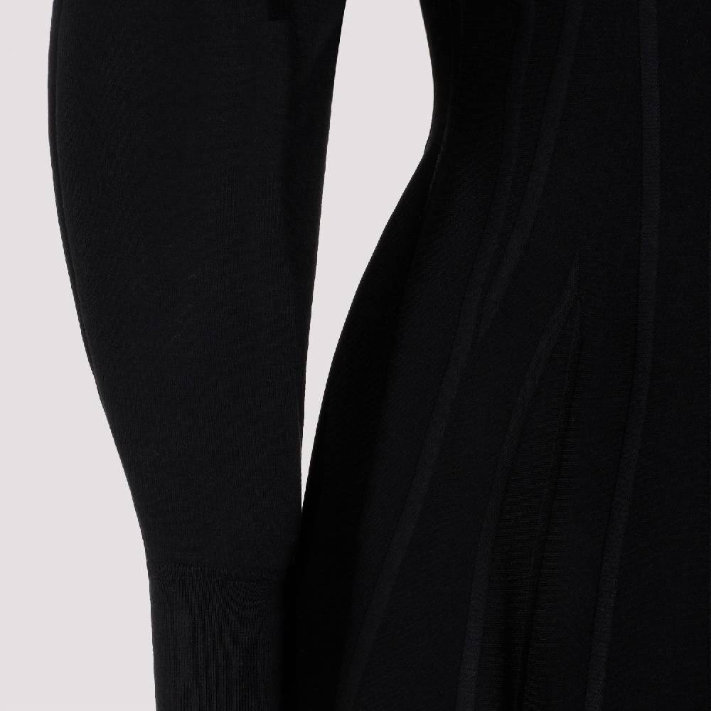 ALEXANDER MCQUEEN  Abito in Misto Lana Nero Alexander McQueen - Gonna a Campana a Righe 2025