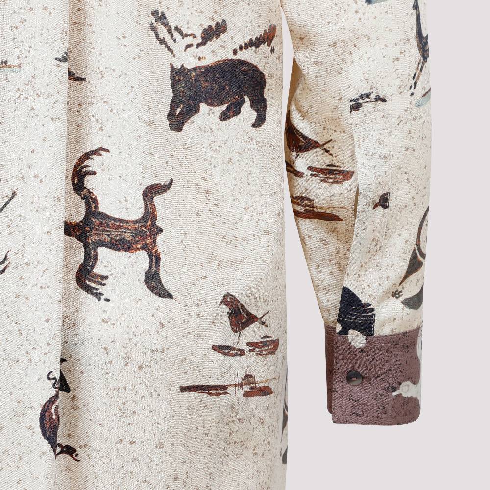 LOEWE  Camicia Oversize da Donna Loewe in Seta Beige con Stampa Animalier Qualità