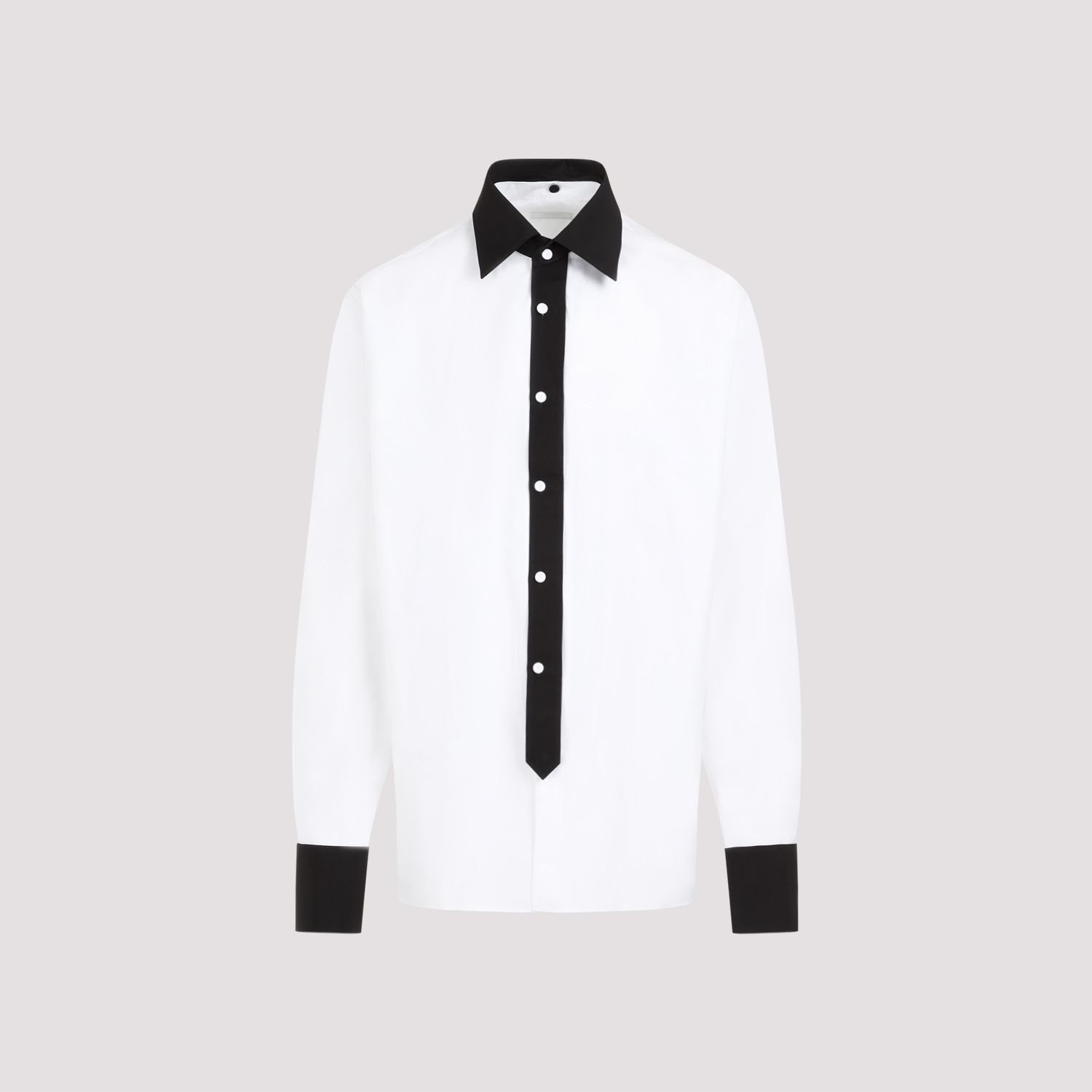 PRADA  Camicia Prada Uomo Cotone Bianco con Colletto a Contrasto Nero Soddisfazione Garantita
