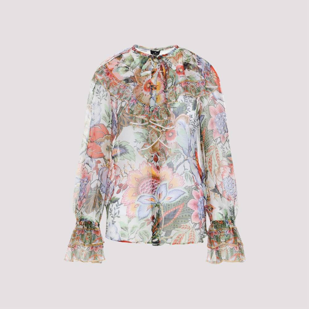 ETRO  Camicia ETRO in Seta Floreale con Ruche - Multicolore Negozi Online