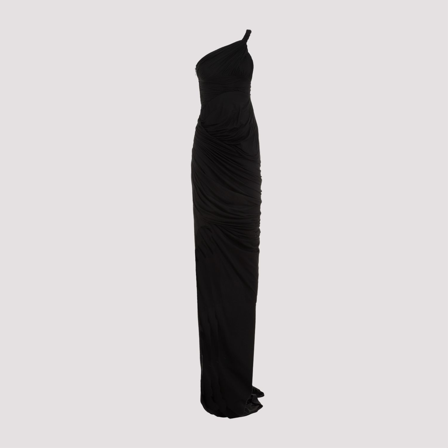 RICK OWENS  Abito Drappeggiato Monospalla Nero in Cotone di Rick Owens Acquista Ora