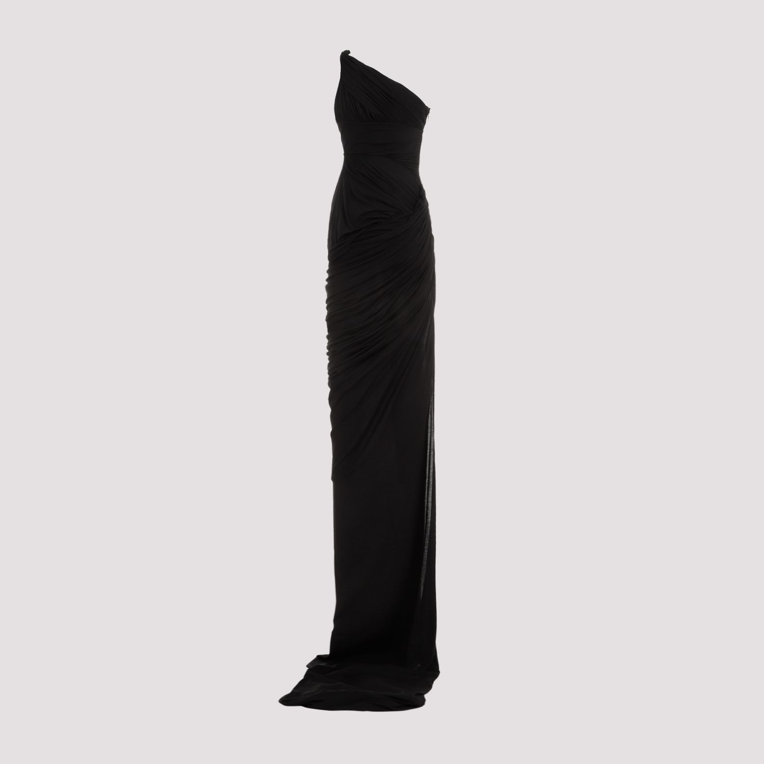 RICK OWENS  Abito Drappeggiato Monospalla Nero in Cotone di Rick Owens Acquista Ora