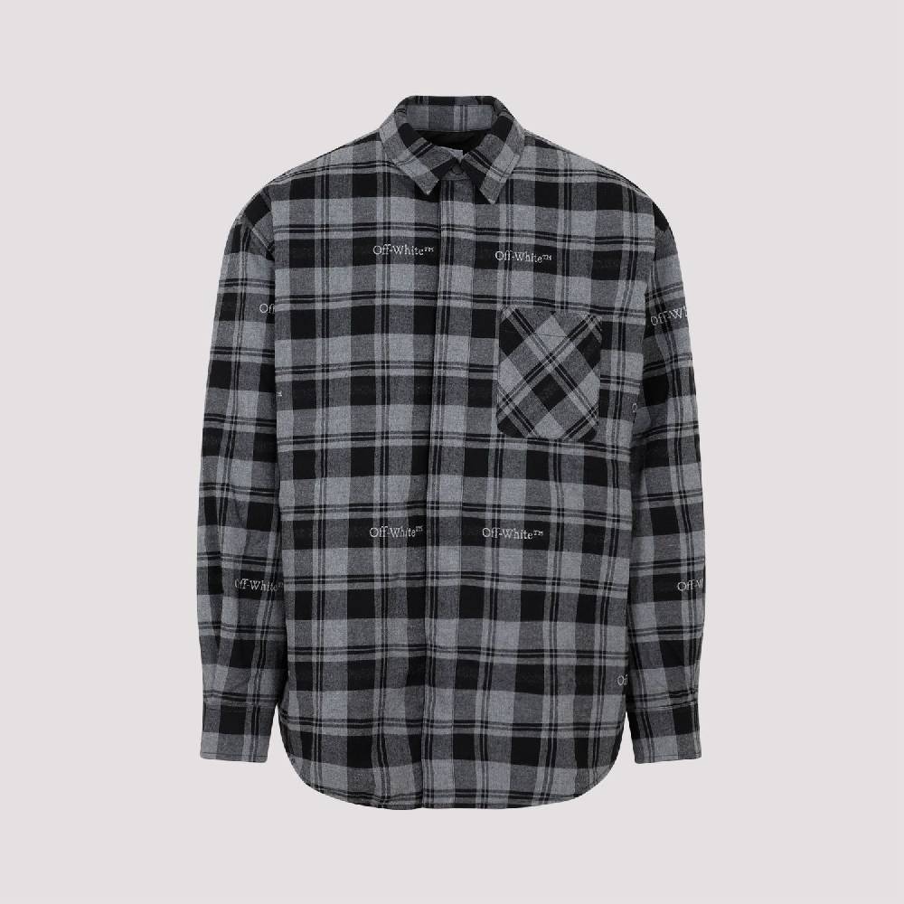 OFF-WHITE  Camicia Overshirt a Quadri in Cotone Grigio da Uomo Off-White Prezzo Ridotto