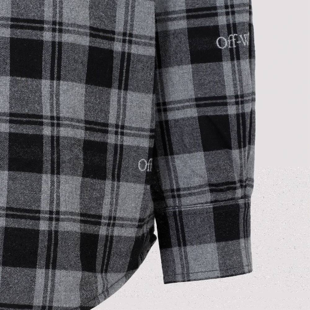 OFF-WHITE  Camicia Overshirt a Quadri in Cotone Grigio da Uomo Off-White Prezzo Ridotto