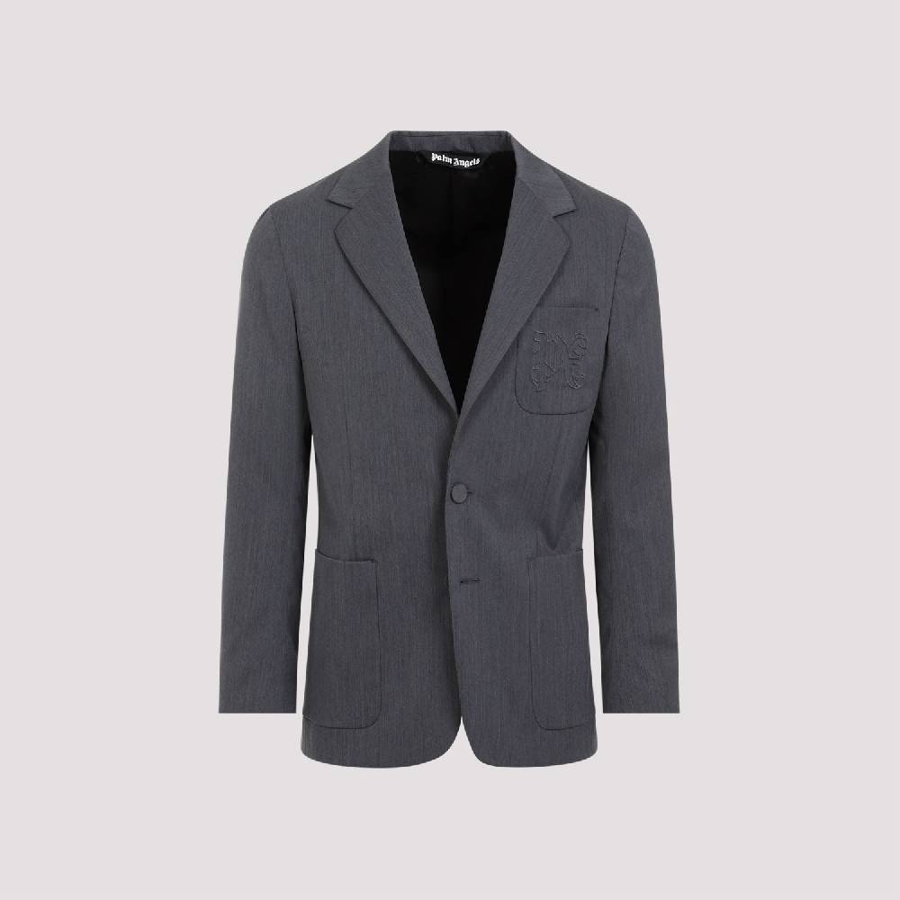 PALM ANGELS  Blazer Monogramma Grigio Chiaro Palm Angels - Uomo Poliestere e Lana Novità